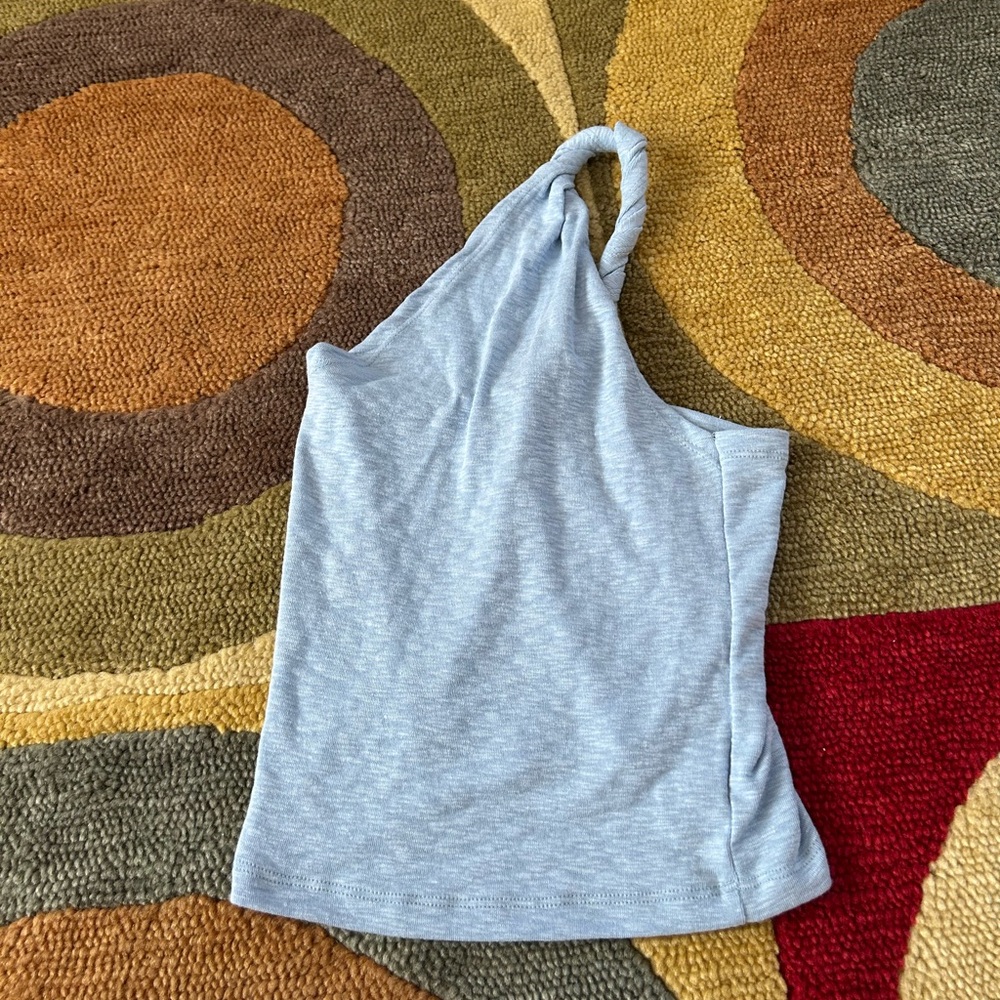 NWOT Feffer Light Blue Braided Twist One Shoulder Crop Tank Top One Size
